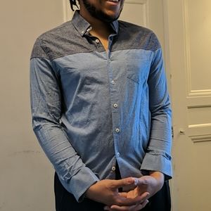 Men's Long Sleeve Two Tone Blue Button Up